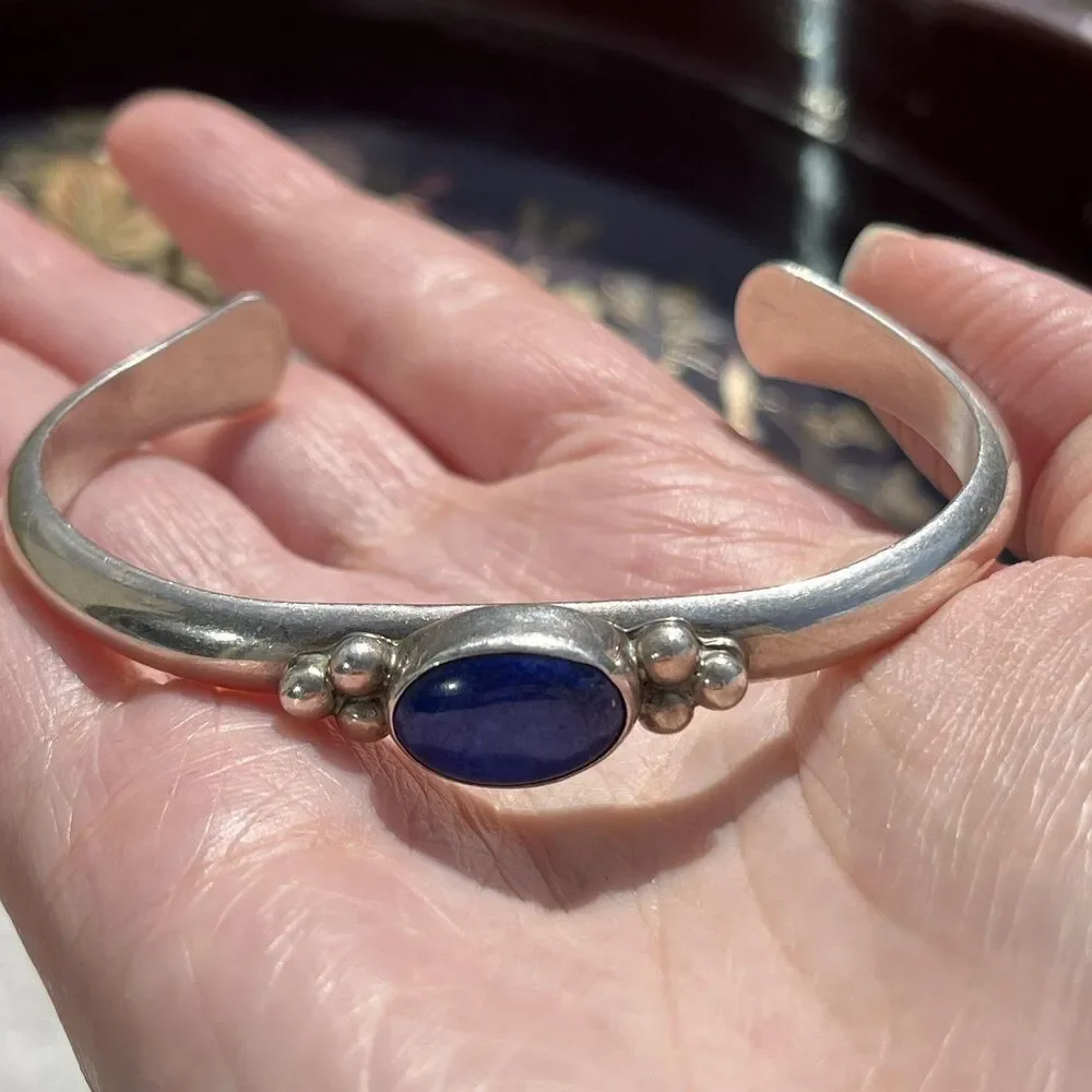 Vintage Navajo Cuff Bracelet Sterling Silver 925 Lapis Lazuli Blue 28g Boho 20s